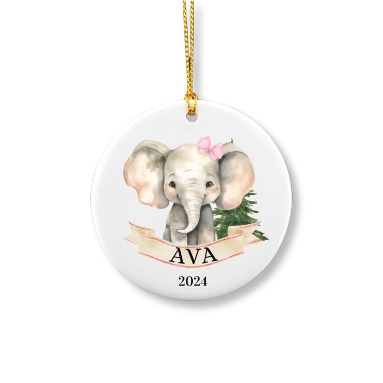 Personalized Christmas elephant ornament for little girl